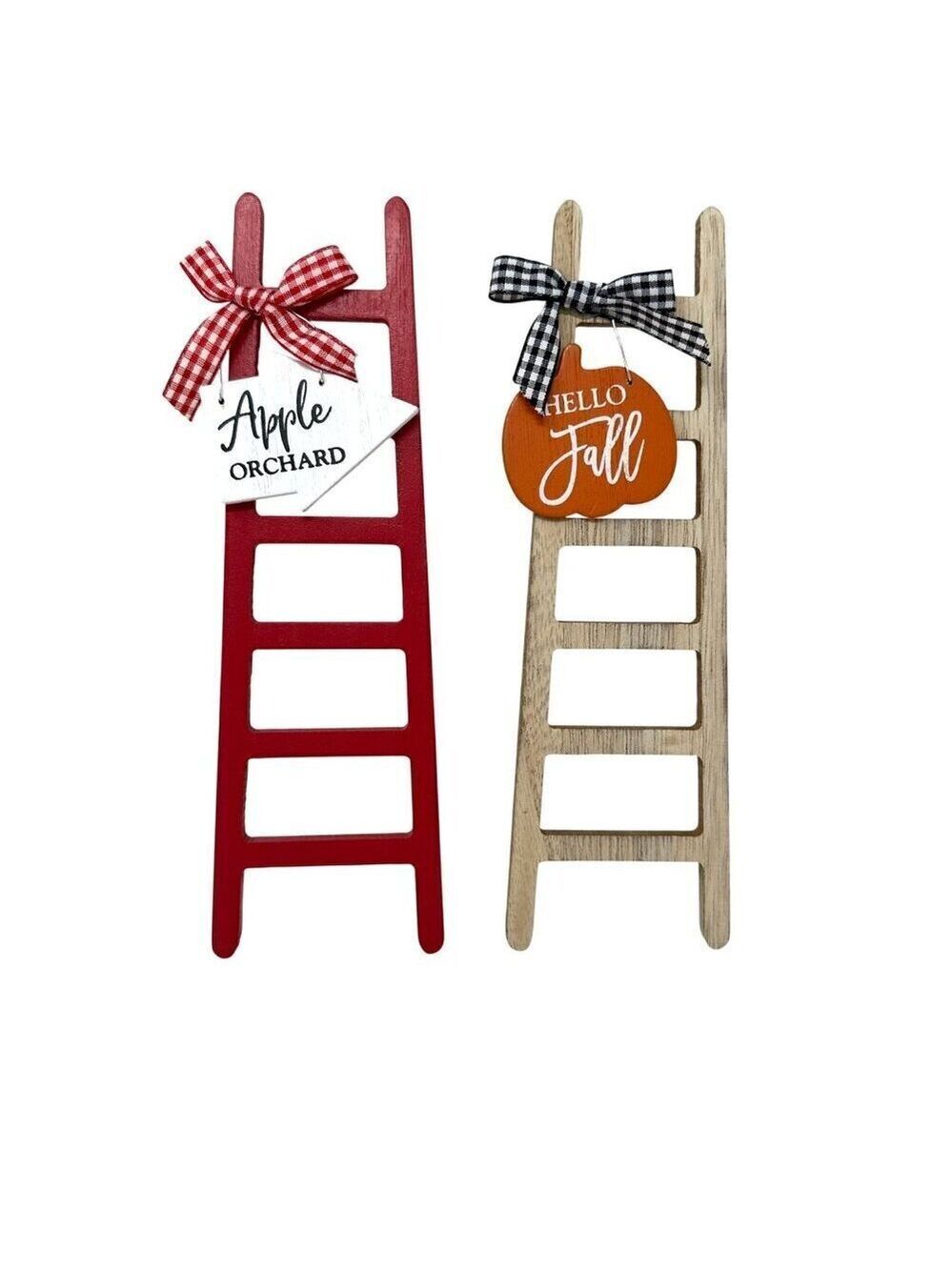 Fall Ladder Wood Decor Mini Sign Set 2pc Apple Orchard Autumn Rustic Tiered Tray - Picture 2 of 13